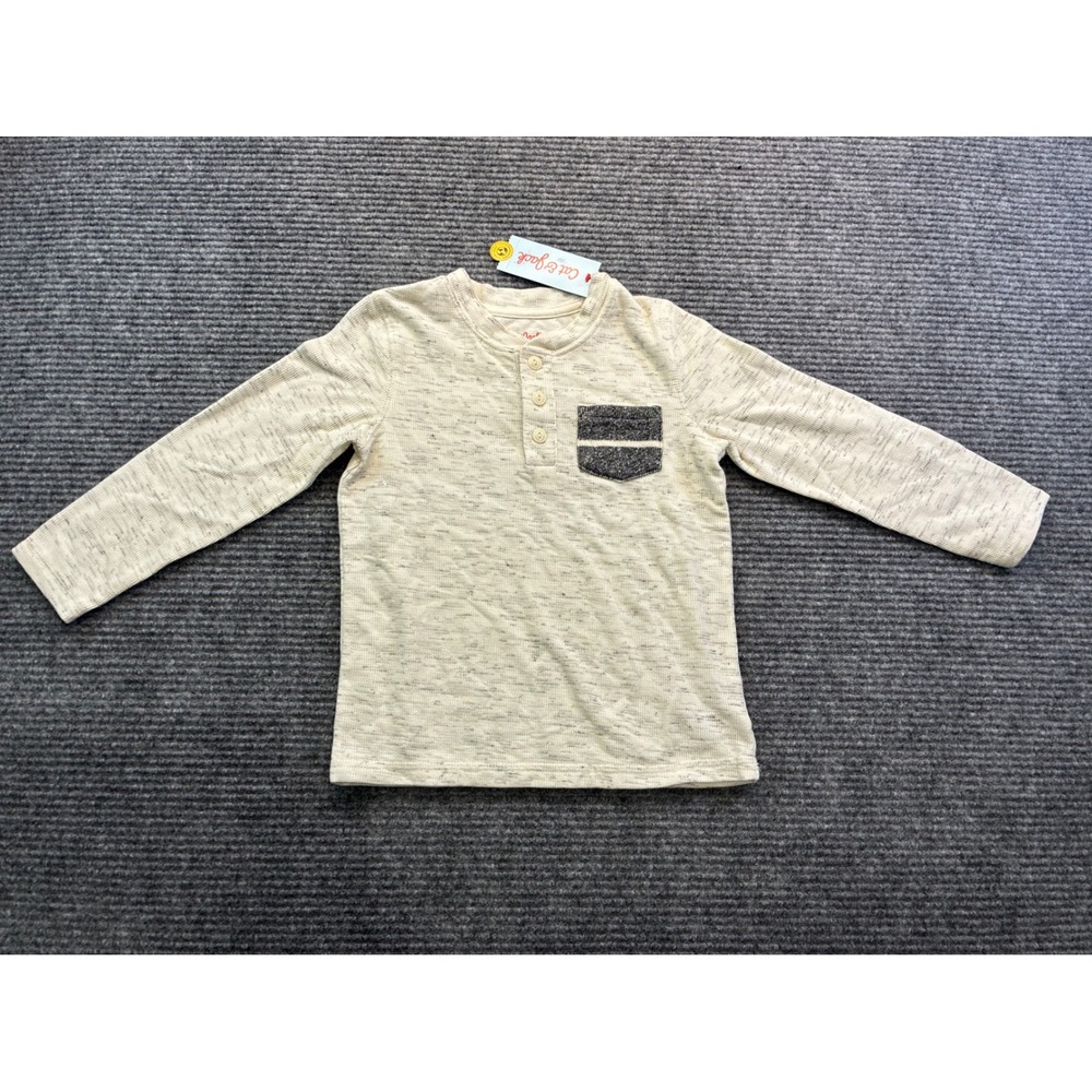 Cat & Jack Kids 5T Long Sleeve Henley Shirt Oatmeal Space Dye Chest Pocket
